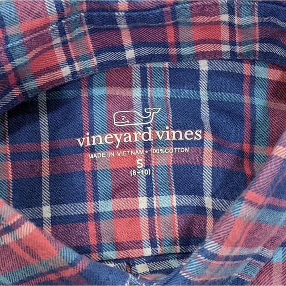 Vineyard Vines Blue Salmon Plaid Button Down Church Shirt Boy Size Small 8 10 - Picture 4 of 5